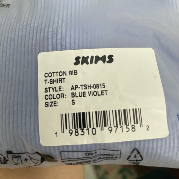 SKIMS BLUE VIOLET COTTON RIB T SHIRT size small - Picture 3 of 3